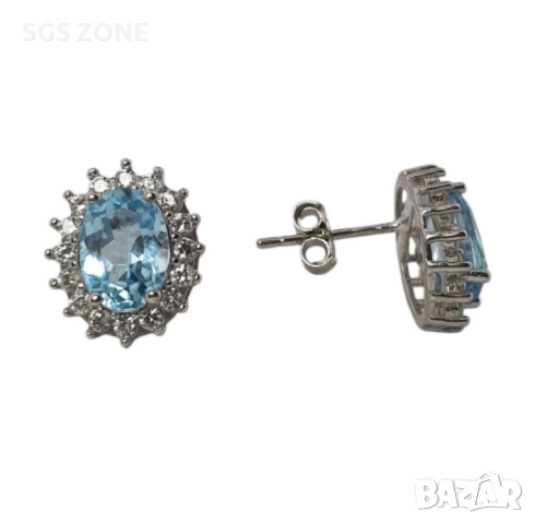 СРЕБЪРНИ ОБЕЦИ С НАТУРАЛЕН ТОПАЗ, снимка 6 - Обеци - 52360952