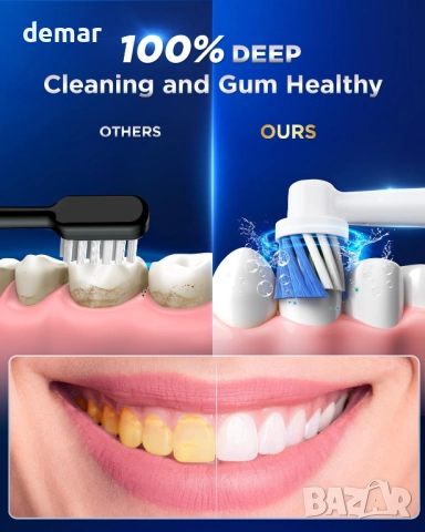 Въртяща се електрическа четка за зъби, 8 глави, 3 интензитета, 5 режима, синя, снимка 2 - Други - 52440961