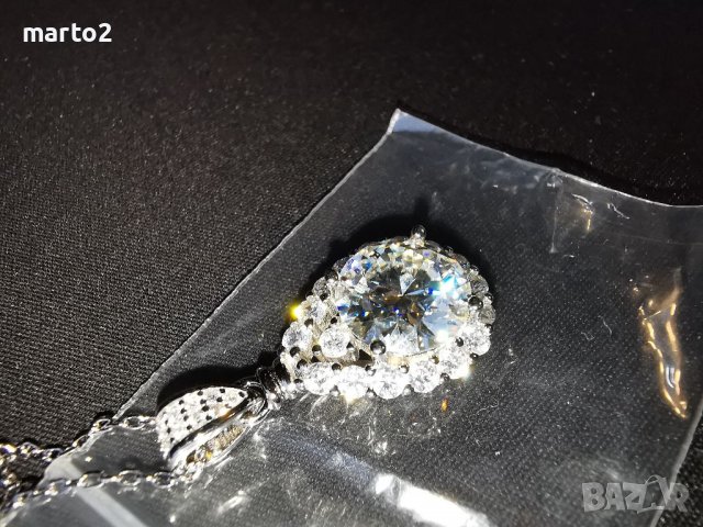 Сребърнo Колие 925 с Централен камък Мойсанит - 5 Карата и Цирконии, снимка 14 - Колиета, медальони, синджири - 39090132