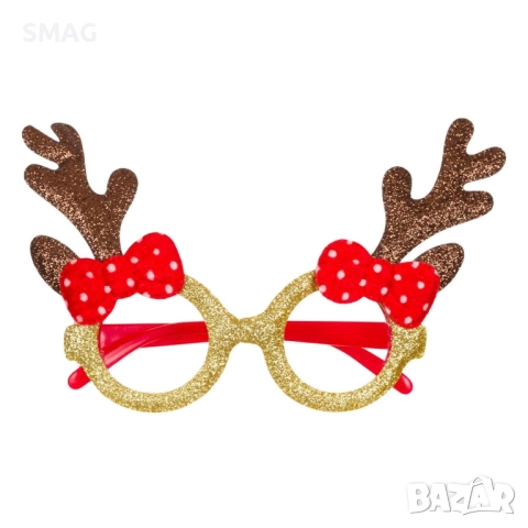 Коледни очила с еленски рога и червени панделки_1196929