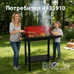Градинско барбекю на колела, емайлирана стомана, 4 степени + Подарък 3 прибора