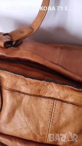 Pieces маркова пътна чанта от естествена кожа цвят коняк, снимка 12 - Чанти - 52324709