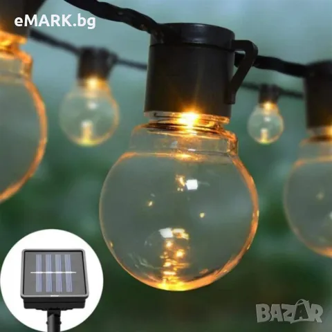 Соларни гирлянди за декорация на градина от 10 крушки с прозрачен корпус, снимка 1