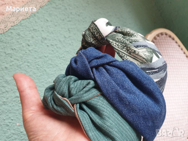 Диадеми с възел Деним Пастелни цветове Зелено Ръчна Изработка Аксесоари за коса Диадема , снимка 5 - Аксесоари за коса - 36329997