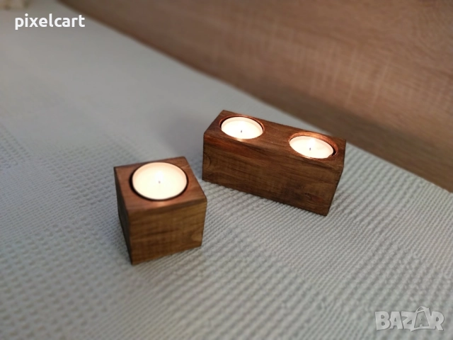 Декоративен сет от 2 части - цвят орех + Подарък 6 чаени свещи, снимка 2 - Декорация за дома - 52173653