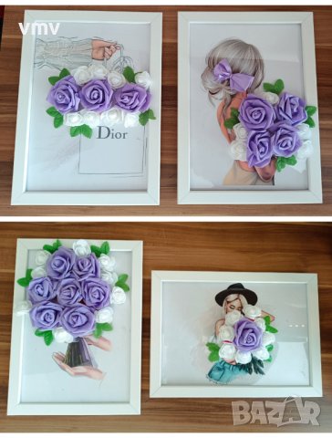Рамки декорирани с цветя подходящи за 8ми март рожден ден или друг повод , снимка 4 - Други - 44380611