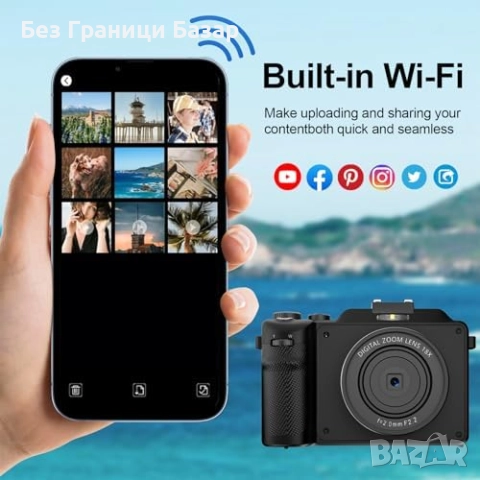 Нова Компактна 5K камера 64MP широкоъгълен обектив 64GB карта за снимки, снимка 6 - Камери - 52158818