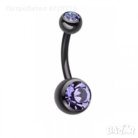 Черен пиърсинг за пъпа с цирконий, снимка 8 - Друго оборудване - 53424837