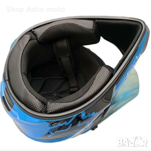 Кросова каска Automat, За мотор, Атв, Вело, S и M размер, Син-бял, снимка 4 - Аксесоари и консумативи - 52817095