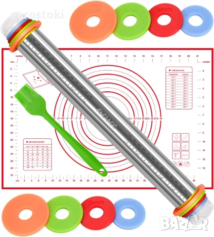 FACIACC Точилка с водещи пръстени от неръждаема стомана 44 см и силиконова подложка за печене , снимка 1