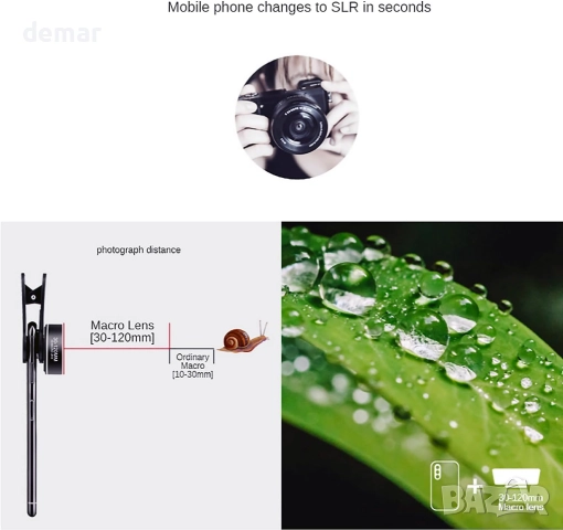 4K UHD професионален макро обектив за смартфони – 10x увеличение, снимка 4 - Селфи стикове, аксесоари - 52691490