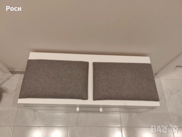 Шкаф за обувки с тапицирана пейка, бял, 85x45x35см, снимка 2 - Шкафове - 52791687