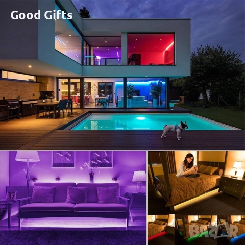 RGB LED лента Mood Lights с дистанционно управление – USB захранване, многоцветно амбиентно осветлен, снимка 6 - Лед осветление - 52934313