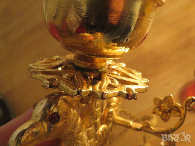Старинно бронзово руско православно висящо кандило с двуглав орел  и позлата с меч и държава в нокти, снимка 8 - Антикварни и старинни предмети - 35774337