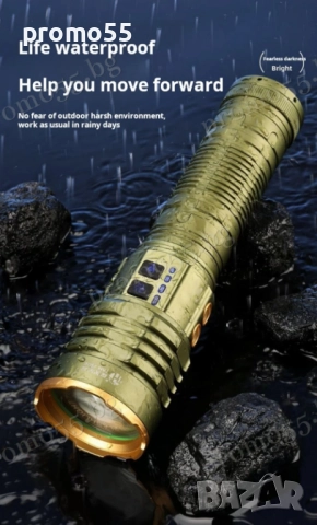 Високомощен Алуминиев Акумулаторен Фенер с Лазерен лъч в Три Цвята, снимка 6 - Екипировка - 52572797