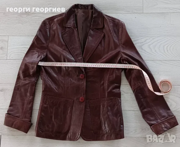 Тъмнокафяво кожено сако. Размер XS-S. Ново, неносено. Гръдна 44 см, талия 39 см, дължина 62 см, ръка