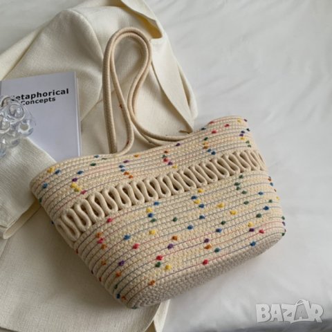 Плетена чанта тип кошница Beige, снимка 9 - Чанти - 41477465