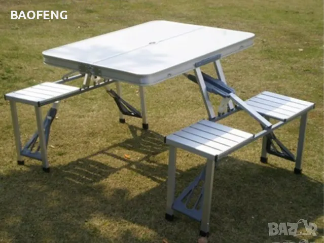 § Нови от ВНОСИТЕЛ Алуминиева сгъваема маса с 4 стола за пикник ,85x67x67 см тип куфар, снимка 10 - Маси - 50102159