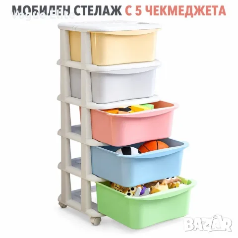 Мобилен пластмасов стелаж с 5 чекмеджета