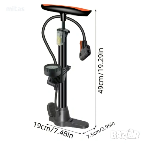 Ръчна помпа с манометър MARTAR, Стоманена, Сгъваема, 11 Bar / 160 PSI, снимка 4 - Аксесоари за велосипеди - 53177288