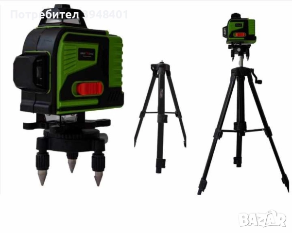 4D Лазерен Нивелир с 16 Линии (Четири Точков), Самонивелиращ се, със Зелен Лазер с тринога, снимка 5 - Други инструменти - 52654141