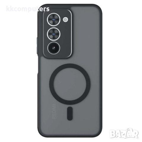 Защитен калъф с Протектор за Xiaomi Redmi 15 5G/4G | Удароустойчив PC+TPU, MagSafe |Цвят: Черен