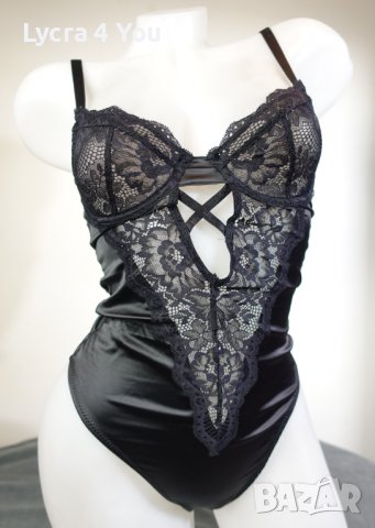 Asos Design 75B черно еластично сатенено боди с дантела. , снимка 3 - Бельо - 39146214