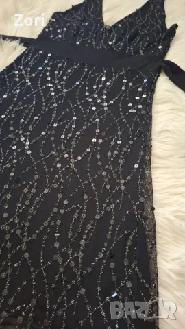 РАЗКОШНА черна рокля тюл с подплата - цялата обшита с пайети и синци, снимка 3 - Рокли - 48087016