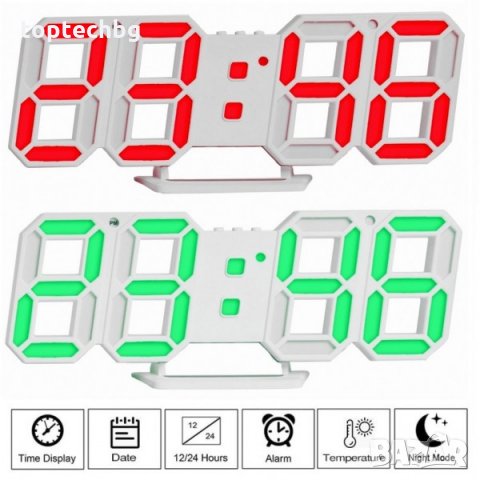 3D настолен часовник с аларма и термометър, снимка 2 - Стенни часовници - 33981862