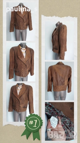 Два различни броя / Винтидж! Кафяво яке от естествена кожа и набук / голям размер , снимка 11 - Якета - 51959920