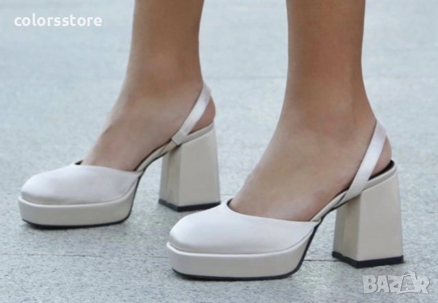 Сандали на ток - бежов сатен - VSN3-1, снимка 2 - Сандали - 41687636