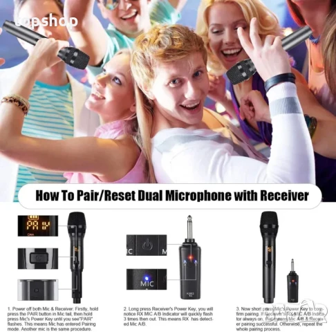 Безжични микрофони Kithouse K380S 2,4 GHz, безжичен микрофон за пеене, DJ, караоке, партита, снимка 7 - Микрофони - 50494956