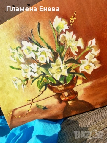 Два авторски натюрморта с маслени бои върху платно , снимка 11 - Картини - 53627463