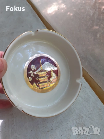 Пепелник порцелан Япония златно покритие 24 карата, снимка 7 - Антикварни и старинни предмети - 53416769