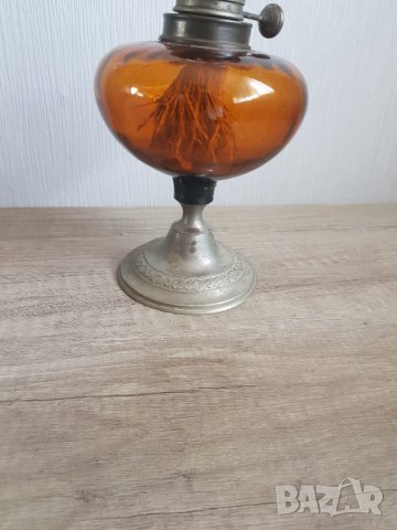 Стара настолна лампа кафяво стъкло, снимка 3 - Антикварни и старинни предмети - 39046913