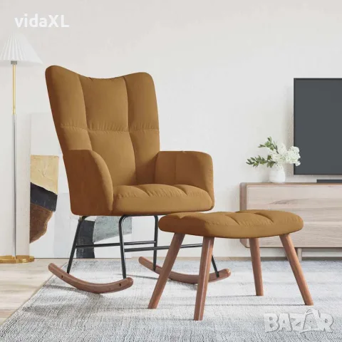 vidaXL Люлеещ се стол с табуретка, кафяв кадифе, снимка 3 - Столове - 56146918