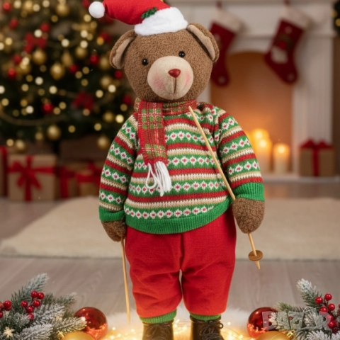 Коледно плюшено мече с пуловер и шапка – топъл акцент за празничен уют у дома, снимка 4 - Други стоки за дома - 52134262