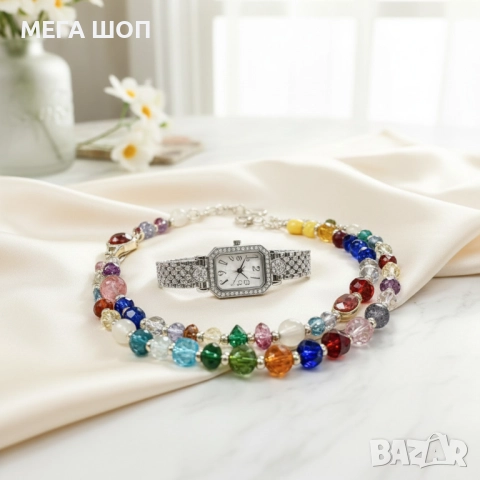 Елегантен часовник с двойна гривна – стил и блясък в едно, снимка 3 - Дамски - 52584549