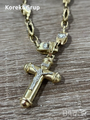 Златен ланец с кръст 14к
