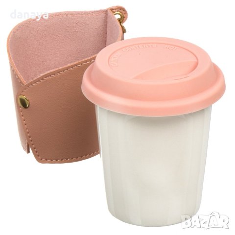 4085 Чаша в кожен калъф с дръжка и силиконов капак, снимка 3 - Чаши - 42290821