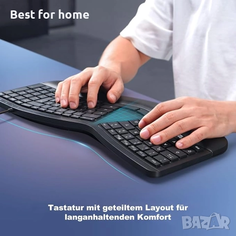 Ергономична , осветена разделена кабелна клавиатура Seenda с поставка за китката, снимка 2 - Клавиатури и мишки - 51770574