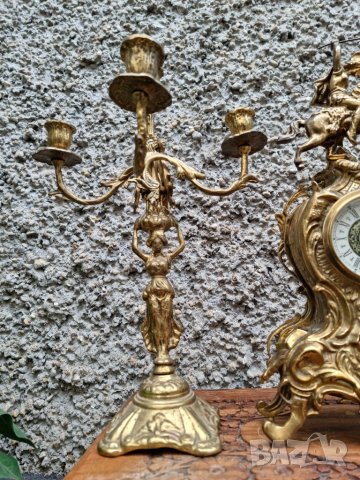 Антикварен Бронзов Часовник и Свещници "1960г" , снимка 4 - Антикварни и старинни предмети - 40151307