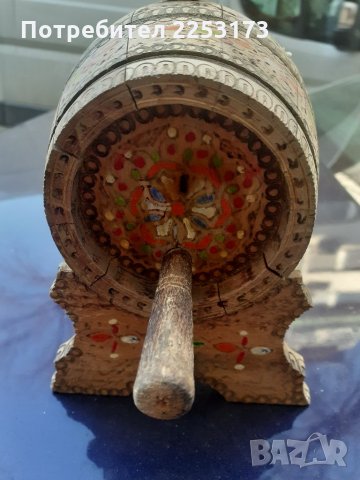 Старо пирографирано буре на стойка, снимка 2 - Декорация за дома - 35796894