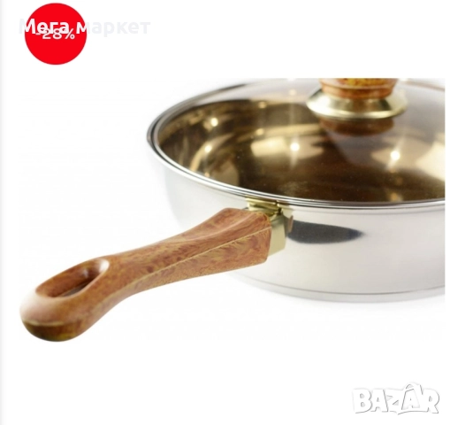 КОМПЛЕКТ МЕТАЛНИ ТЕНДЖЕРИ - СТЪКЛЕН КАПАК - кафяво стъкло, снимка 4 - Съдове за готвене - 52370095