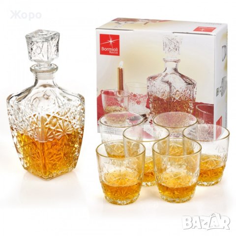 Комплект за уиски Bormioli Rocco Dedalo - гарафа с 6 чаши, снимка 4 - Сервизи - 41744932
