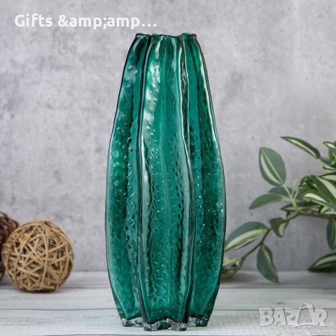 Стъклени вази в тюркоаз, снимка 3 - Вази - 41916790