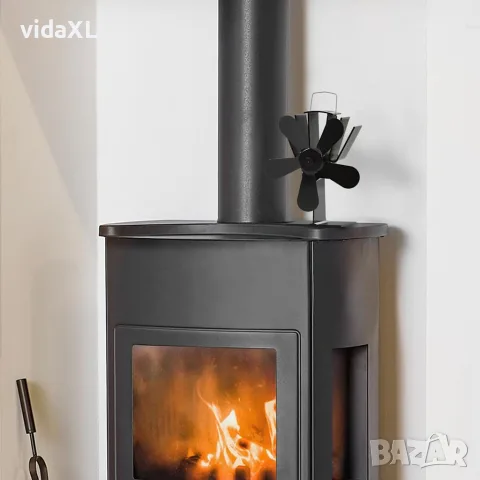 vidaXL Вентилатор за печка за топъл въздух, 5 перки, черен, снимка 2 - Вентилатори - 56147719