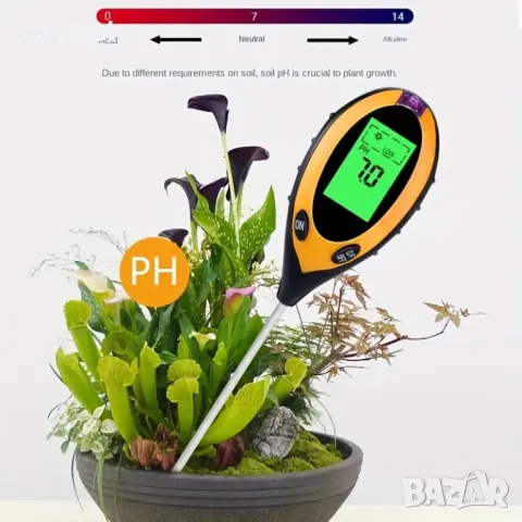 4 в 1 тестер за PH на почва, стойност, киселина, измерване на влажността, температура , снимка 4 - Други - 48044734