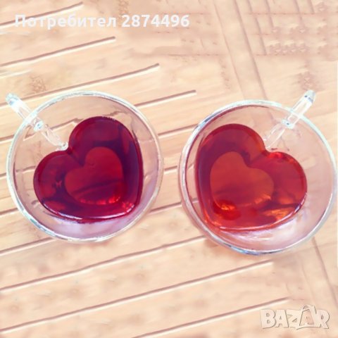 2964 Чаша СЪРЦЕ- стъклена с двойно дъно, двустенна, снимка 5 - Чаши - 35763864