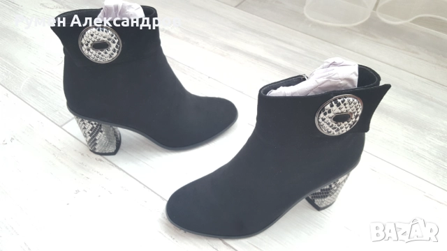Чисто нови черни велурени дамски боти ELIZA РАЗМЕР 38, снимка 3 - Дамски боти - 52585423